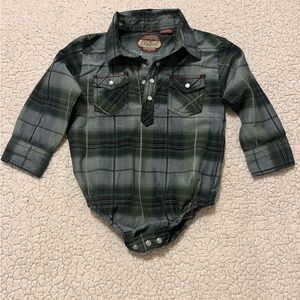 Red Dirt Western‎ Green Plaid Long Sleeve Baby Onesie 24 Months
